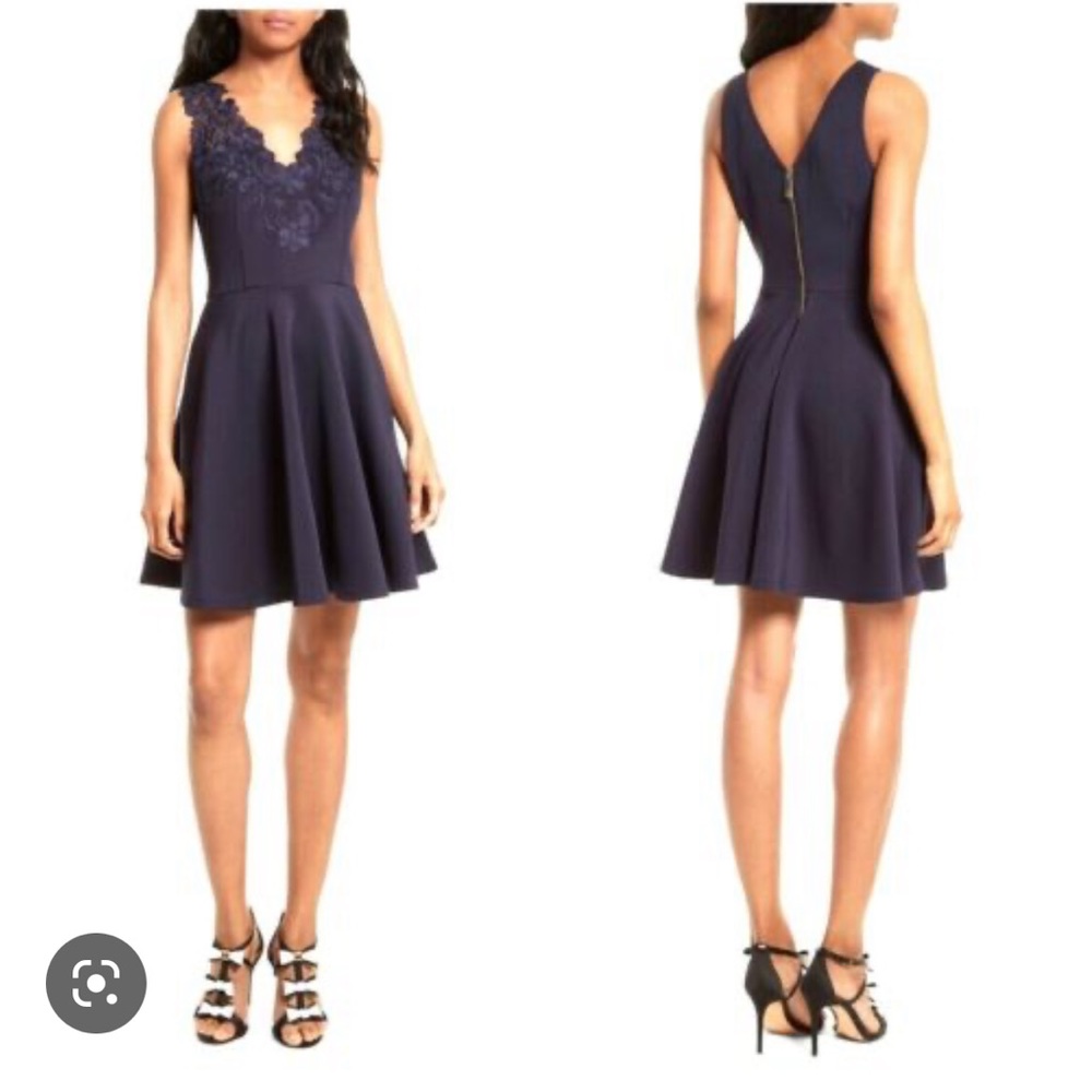 Ted Baker Taliia embroidered skater dress in navy blue